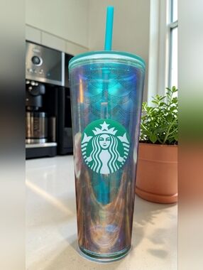 2020 Starbucks Iridescent Mermaid Scale Tumbler - Teal Lid & Straw